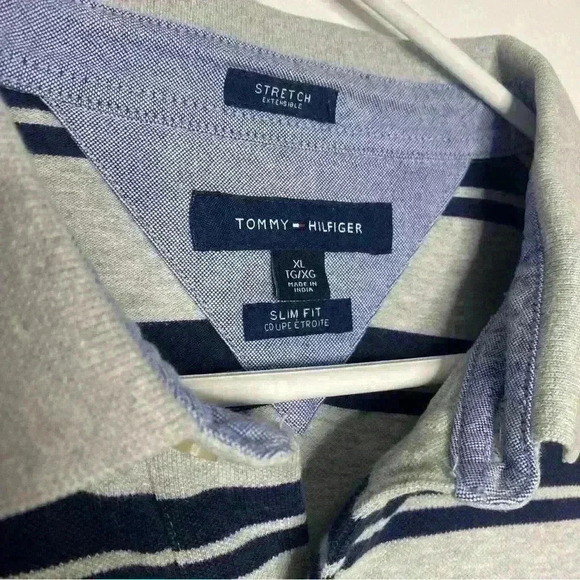 Tommy Hilfiger soft Heather grey w/stripes Short Sleeve polo Shirt-XL SLIM - Picture 6 of 7